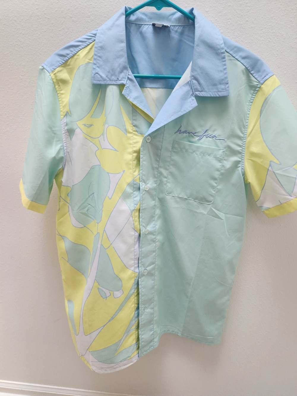 Uchuu Summer - Light Blue & Pastel Yellow Floral Short-Sleeve Button-Down Shirt